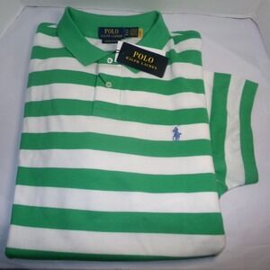 Polo Ralph Lauren Mens XXL Custom Slim Fit Striped Polo Shirt Green White NWT